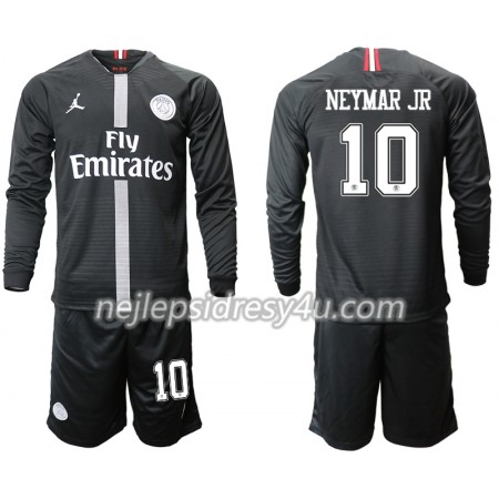 Fotbalový Dres Paris Saint-Germain NEYMAR JR 10 Jodan Černá Dětské Alternativní 2018/19 Dlouhý Rukáv